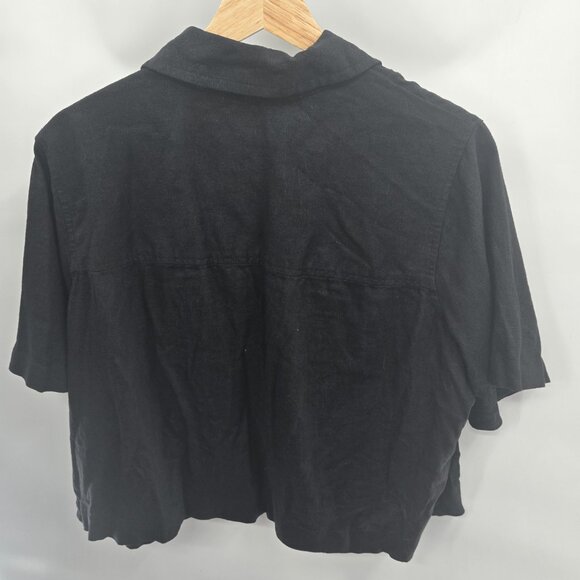 Universal Thread Black Linen Rayon Camp Button Down Short Sleeved Blouse Medium - Picture 2 of 10
